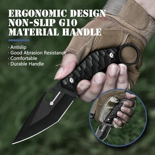 Survival Knife SEAL-FULL BLACK 9" EDC Fixed Blade Tactical Horizontal Carry Knife for Men with Kydex Sheath, 5mm Thick Stainless Steel, G10 Anti-Slip Handle, Ideal for Gifting, Full Black