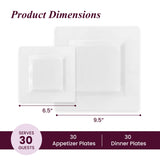 Aya's 60ct White Square Disposable Plates - Heavy Duty Plastic Party Plates for Christmas, Thanksgiving (30 Dinner & 30 Salad)