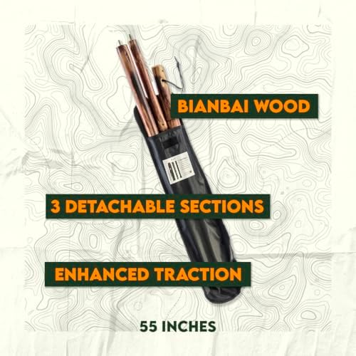 SE 3 Piece 55" Detachable Pine Wood Walking/Hiking Stick with Metal Tip, Reinforced Rubber Tip, and Water-Resistant Travel Pouch - Portable and Durable for Outdoor Adventures