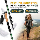 100% Carbon Fiber Trekking Poles by USA Brand - Ultra Strong Lightweight Collapsible Hiking Poles with Cork and EVA Foam Grips & Quick Adjustable Flip Locks