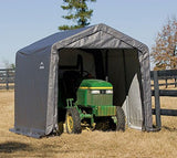 ShelterLogic 10' x 10' Shed-in-a-Box All Season Steel Metal Peak Roof Outdoor Storage Shed with Waterproof Cover and Heavy Duty Reusable Auger Anchors, grey