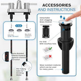 Bathroom Faucets, Bathroom Faucet 3 Hole, Bathroom Sink Faucet, Faucet for Sink 4 Inch 2 Handle Centerset, Lead-Free, with Copper Pop Up Drain (Brushed Nickel)