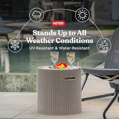 Keter Cool Side Table Cooler 3 in 1 Outdoor Patio Table and Ice Chest Storage, Ideal Hot Tub Table, Decor and Outdoor Patio Bar, Portable Bar, Taupe