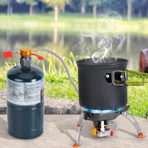 WADEO 7200W Windproof Camping Stove, Camping Gas Stove with Piezo Ignition, Two Fuel Canister Adapter, Carry Case, Portable Stove, Backpacking Stove for Outdoor Backpacking Hiking and Picnic