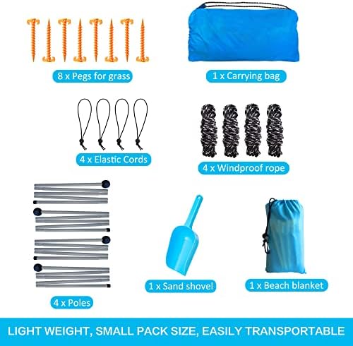 Beach Tent, Beach Canopy Tent Sun Shade with Beach Blanket, Beach Tent Sun Shelter 11x11 FT with UPF 50+ UV Protection, Beach Sun Shade for Beach, Camping, Backyard and Picnics