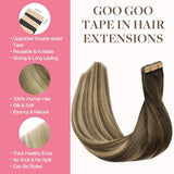 GOO GOO Tape in Hair Extensions Human Hair, 3/8/613 Balayage Walnut Brown to Ash Brown and Bleach Blonde, 18inch 50g 20pcs, Thick Ends Straight Seamless, Invisible Tape in Hair Extensions Human Hair