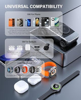 Cyberdock 3 in 1 MagSafe Charging Stand for Apple Device, Rotating Magnetic Fast Wireless Charger Stand with Ambient Light for iPhone 17-12, Apple Watch, AirPods for Christmas Birthday Gifts