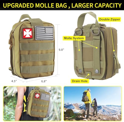 Survival Kit, 160 Pcs Emergency Supplies Camping Accessories with Upgraded Molle Bag, Gifts for Men Outdoor Adventure Camping Hiking Hunting (Green)