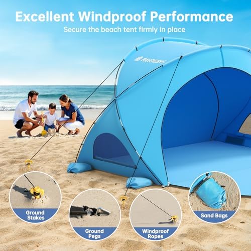 Beach Tent Sun Shelter, Beach Shade Tent with UPF50+ UV Protection, Beach Sun Shelter, Beach Shade with 2 Zippered Doors, Portable Beach Tent for Beach Camping Fishing