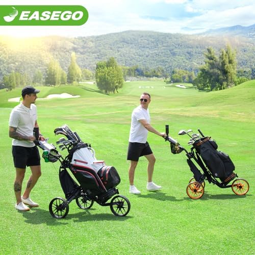Golf Push Cart 3 Wheel : Golf Bag Cart Foldable with Phone Holder/Cup/Umbrella Holder Compact Golf Pull Carts Quick Fold Golf Caddy Push Carts with Large Wheelbase for Different Terrain