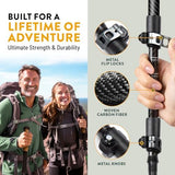 100% Carbon Fiber Trekking Poles by USA Brand - Ultra Strong Lightweight Collapsible Hiking Poles with Cork and EVA Foam Grips & Quick Adjustable Flip Locks