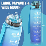 OLDLEY Water Bottle, 32oz Motivational Sports Water Bottle with Time Marker - Times to Drink - Tritan, BPA Free, Wide Mouth Leakproof, Sky (1 Bottle)