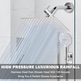 NearMoon Shower Head with Hose, High Pressure Stainless Steel Rain Shower and 3 Settings Handheld Spray Combo with Push Button Flow Control (12 Inch Showerhead Set, Chrome Finish)