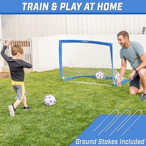 GoSports Portable Soccer Goals for Kids - 13 Color Options - Choose 4 x 3 ft or 6 x 4 ft - Team Tone Pop Up Nets for Backyard