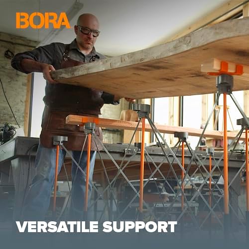 Bora Centipede 30in Folding Work Table Set - No Assembly 9-Strut Collapsible Table 3500lb Weight Limit - 4x4ft Mobile Work Station with Storage Bag, Foldable Work Bench Table - CK9S, Orange/Black
