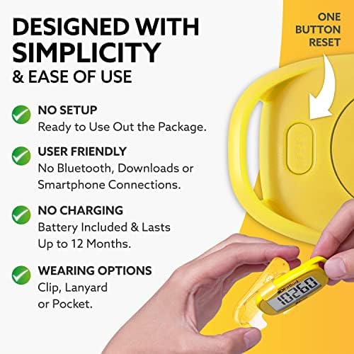 3DFitBud Simple Step Counter Walking 3D Pedometer from 3DActive with Clip & Lanyard - A420S