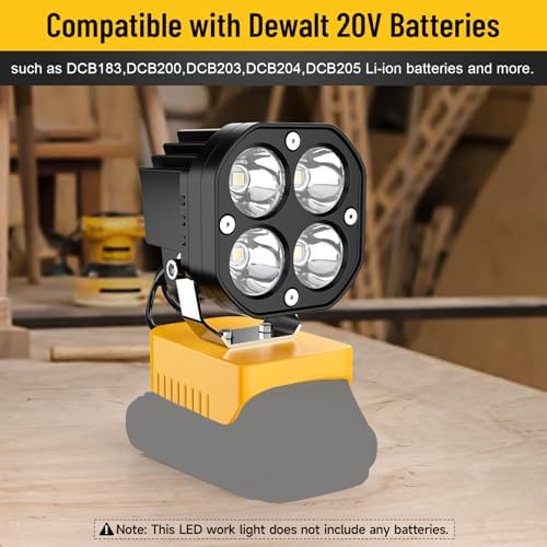 LED Work Light Compatible with Dewalt 20V Battery, 40W 6000LM Flashlight, 20V Battery Cordless Work Light 120°Adjustable with Low Voltage Protection for Outdoors and Job Site Lighting