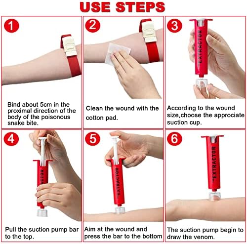 Snake Bite Kit, Bee Sting Kit, Emergency First Aid Supplies, Venom Extractor Suction Pump, Bite and Sting First Aid for Hiking, Backpacking and Camping. Includes Bonus CPR face Shield (Red)