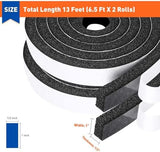 MAGZO Weather Stripping Door Seal 1 Inch W X 1/2 Inch T, Strong Adhesion and High Resilience Air Conditioner Foam Insulation for Cars, Total Length 13 Feet (6.5 ft x 2 Rolls)