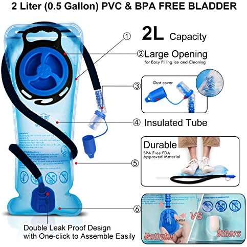 Hydration Pack, Insulated Hydration Backpack with 2L BPA Free Water Bladder and Storage, Hiking Backpack for Men, Women, Kids for Running, Cycling, Camping - Keep Liquid Cool up to 5 Hours