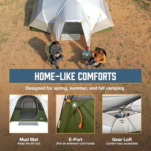 Slumberjack Aspen Grove 8 Person Hybrid Dome Family Camping Tent with 2 Rooms, Room Divider, Separate Entries, Full Fly, and Vestibule Storage