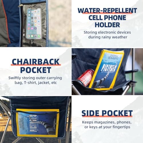 Oversized Camping Chair Heavy Duty 500LBS - Folding Outdoor Chair with Cooler Bag, Storage Pockets, Portable Collapsible Lawn Chairs for Adults (Blue & Gray)