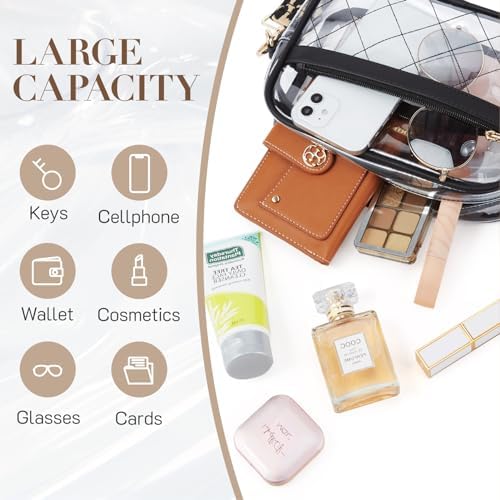 Missnine Clear Bag for Stadium Events Quilted Clear Purse for Women Stadium Approved PVC Crossbody Concert Bag