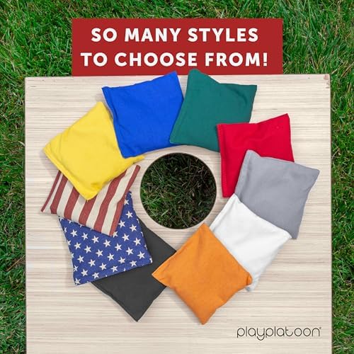 Play Platoon Cornhole Bags Weather Resistant- Set of 8 Regulation Bean Bags for Tossing- Official Professional Size & Weight Corn Hole Bags Two Color All Weather Cornhole Beans Bag Set with Tote Bag