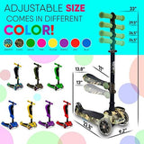 Hurtle 3-Wheeled Scooter for Kids - Wheel LED Lights, Adjustable Lean-to-Steer Handlebar, and Foldable Seat - Sit or Stand Ride with Brake for Boys and Girls Ages 1-14 Years Old