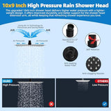 Hibbent All Metal Shower Head, 10'' High Pressure Rainfall Shower Head, Showerhead Combo, Handheld Shower Wand, 12'' Adjustable Curved Shower Extension Arm, 71'' Hose, Shower Head Holder, Matte Black