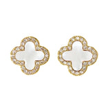 HighSpark Clover Earrings for Women | Hypoallergenic Studded Clover Stud Earrings | Lovely Gift - Studded White
