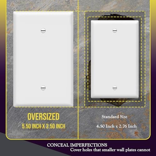 ENERLITES Oversized Blank Wall Plate, Jumbo Blank Outlet Covers, Over-Size 1-Gang 5.51" x 3.50", Unbreakable Polycarbonate Thermoplastic, UL Listed, 8801O-W-10PCS, Gloss Finish, White (10 Pack)