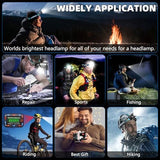 1900 Lumens Super Bright Headlamp, Rechargeable LED Head Lamp, 90 Hour Battery Standby Head Light with 9 Modes, IPX7 Waterproof Zoom Headlamps, 125° Adjustable Headlight for Camping, Adults