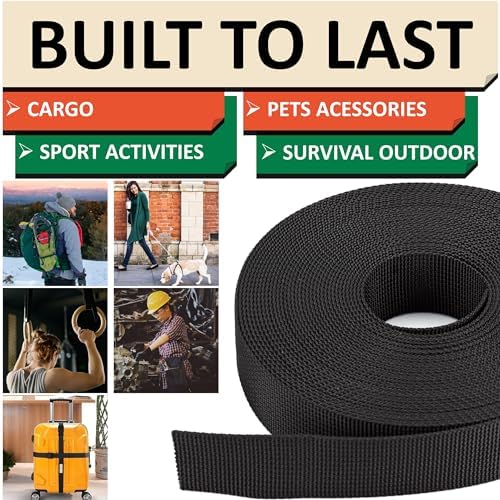 2 Inch Nylon Webbing Strap with Plastic Tri-Glide Slide Clips, 10 25 50 Yards Heavy Duty Nylon Strapping for Indoor or Outdoor Gear, DIY Crafting, Repairing