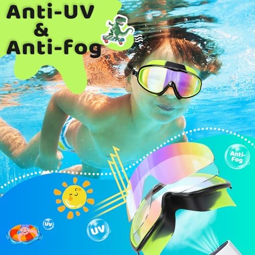 Vvinca Kids Swim Goggles for Age 2-8, Toddler-Goggles with Fabric Strap No Leak Pain-Free, Anti-Fog Goggles for Girls Boys