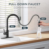 FORIOUS Black Kitchen Faucet with Pull Down Sprayer, High Arc Modern Classic Sink Faucet Stainless Steel with Deck Plate Fit for 1 or 3 Hole for Pot Filler Bar Farmhouse Laundry Rv
