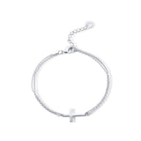 PAVOI Rhodium Plated Cross Bracelet for Women Jewerly - Simple Gold Bracelet for Women - Confirmation Gift
