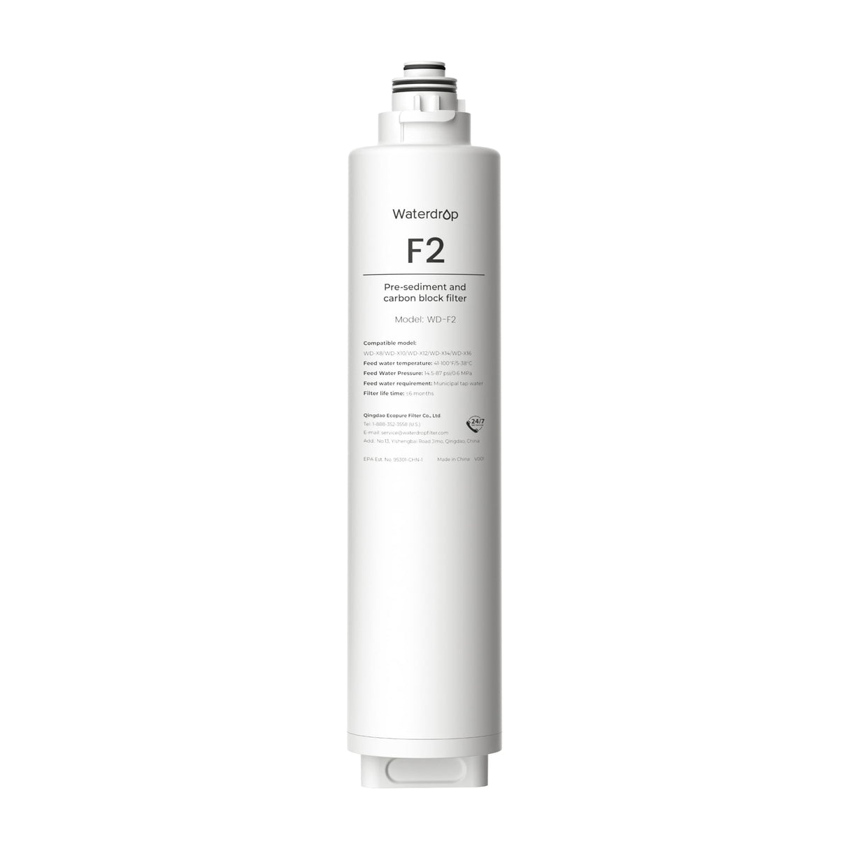 Waterdrop F2 Filter, Replacement for X8 & X12 & X16 Undersink Reverse Osmosis System, [ NOT for X8PRO & X12PRO ], 6-month Lifetime