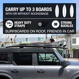 Ho Stevie! Surfboard Car Racks - Padded System, Easy Setup Any Car, ‘No Scratch’ Buckles - Strap Up to 3 Boards to Car Roof