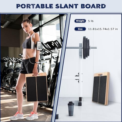 Portable Wooden Slant Board for Calf Stretching Squats Calf Stretcher Pilates Physical Therapy Equipment Adjustable Incline Board for Knees Ankle Heel Feet Leg