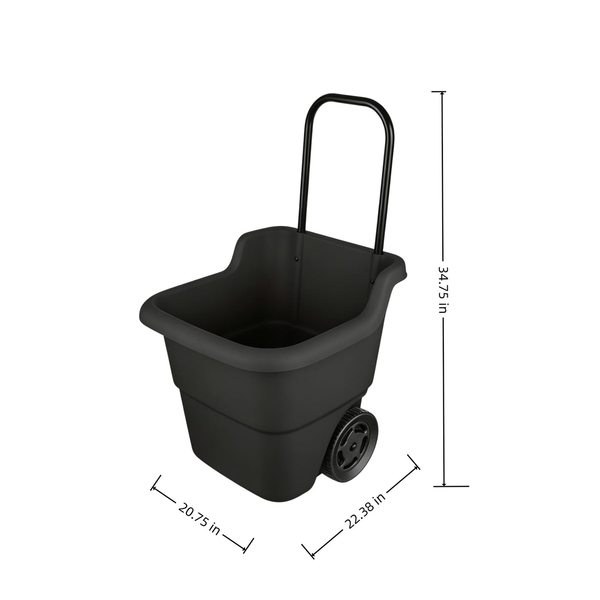 15 Gallon Rolling Garden Cart, Durable Resin Multi-Purpose Yard Cart, Retractable Handle and 7 Inch Wheels, Outdoor Utility Cart for Gardening, Lawn and Home Hauling (Black)