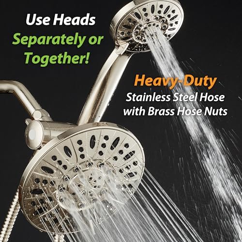 AquaDance 7" Premium High Pressure 3-Way Rainfall Combo with Stainless Steel Hose – Enjoy Luxurious 6-setting Rain Shower Head and Hand Held Shower Separately or Together – Brushed Nickel Finish