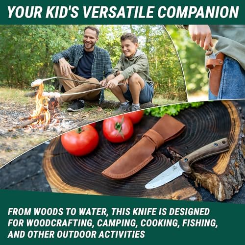 BeaverCraft Kids Boy Scout Knife - Whittling Knives for Kids - Safe Kid Knife with Rounded Tip & Sheath - First Bushcraft Knives for Boys 8-12 BSH Kid