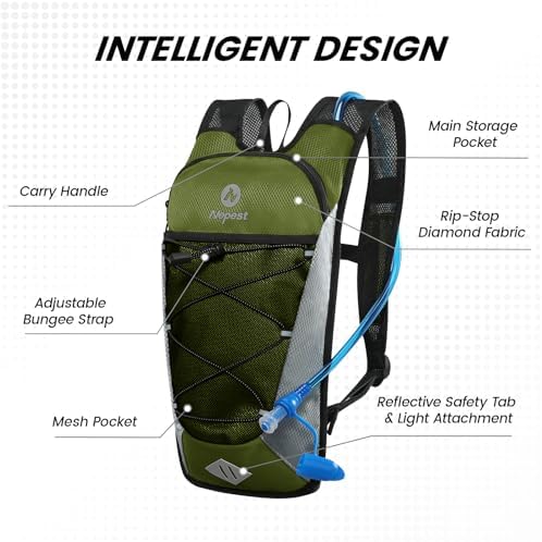 Hydration Backpack with 2L Water Bladder for Cycling, Water Backpack for Hiking Running, Lightweight Hydration Pack