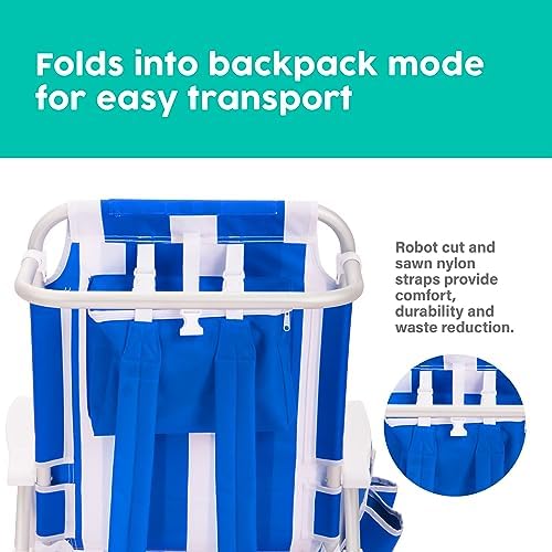 Luxury Sturdy Extra Comfort Backpack Beach Chair/Bundle of 2 Units (Blue White Stripes)