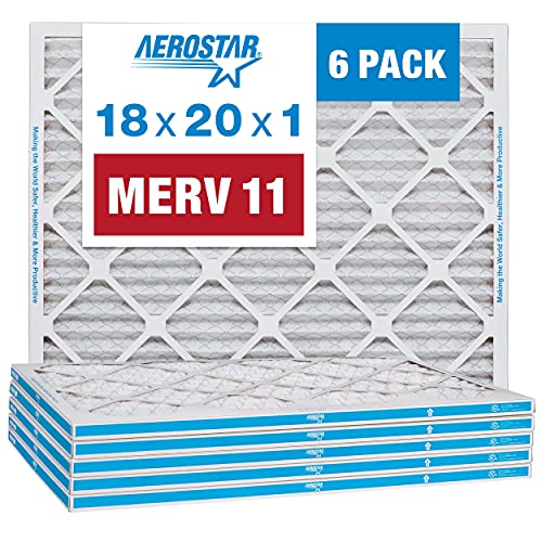 Aerostar 18x20x1 MERV 11 - 6 Count - Pleated HVAC, Furnace & Air Conditioner Filters - Removes Dust, Cold & Flu Germs, Lint, Mold, Pet Dander, Allergy-Causing Pollen, Smog & Smoke