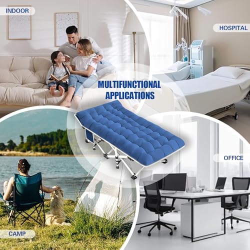 Cot Camping Cot with Thick Pad Cots for Sleeping Camping Bed Folding Cot 450LBS(Max Load) Comfortable Double Layer Oxford Heavy Duty with Carry Bag for Home Outdoor Travel