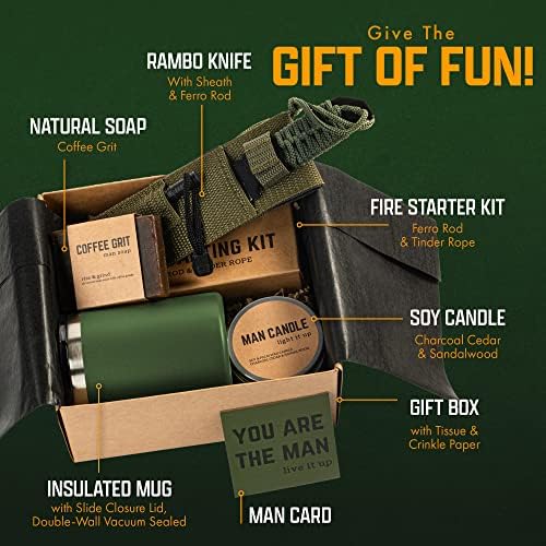 Man Box, Gift Box for Men- Birthday Gifts for Men, Mens Gift Basket, Gifts for Him- Cool Camping Gift Sets for Guys, Son, Brother, Boyfriend, Dad, Husband, Male, Friend