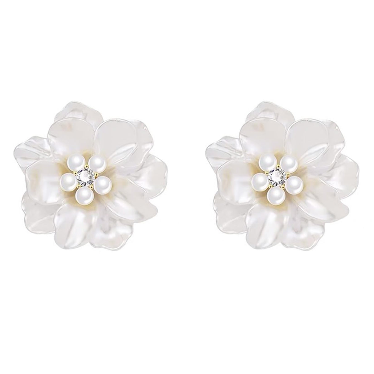 HETICA Camellia Pearl Stud Earrings for Women, White Floral Wedding Gift