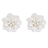 HETICA Camellia Pearl Stud Earrings for Women, White Floral Wedding Gift
